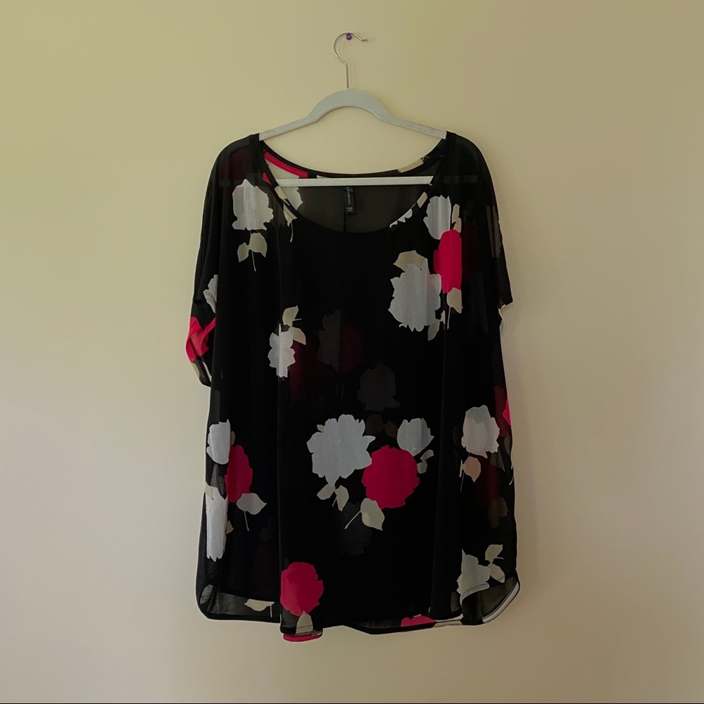 Lane Bryant Sheer Scoop Neck Floral Blouse